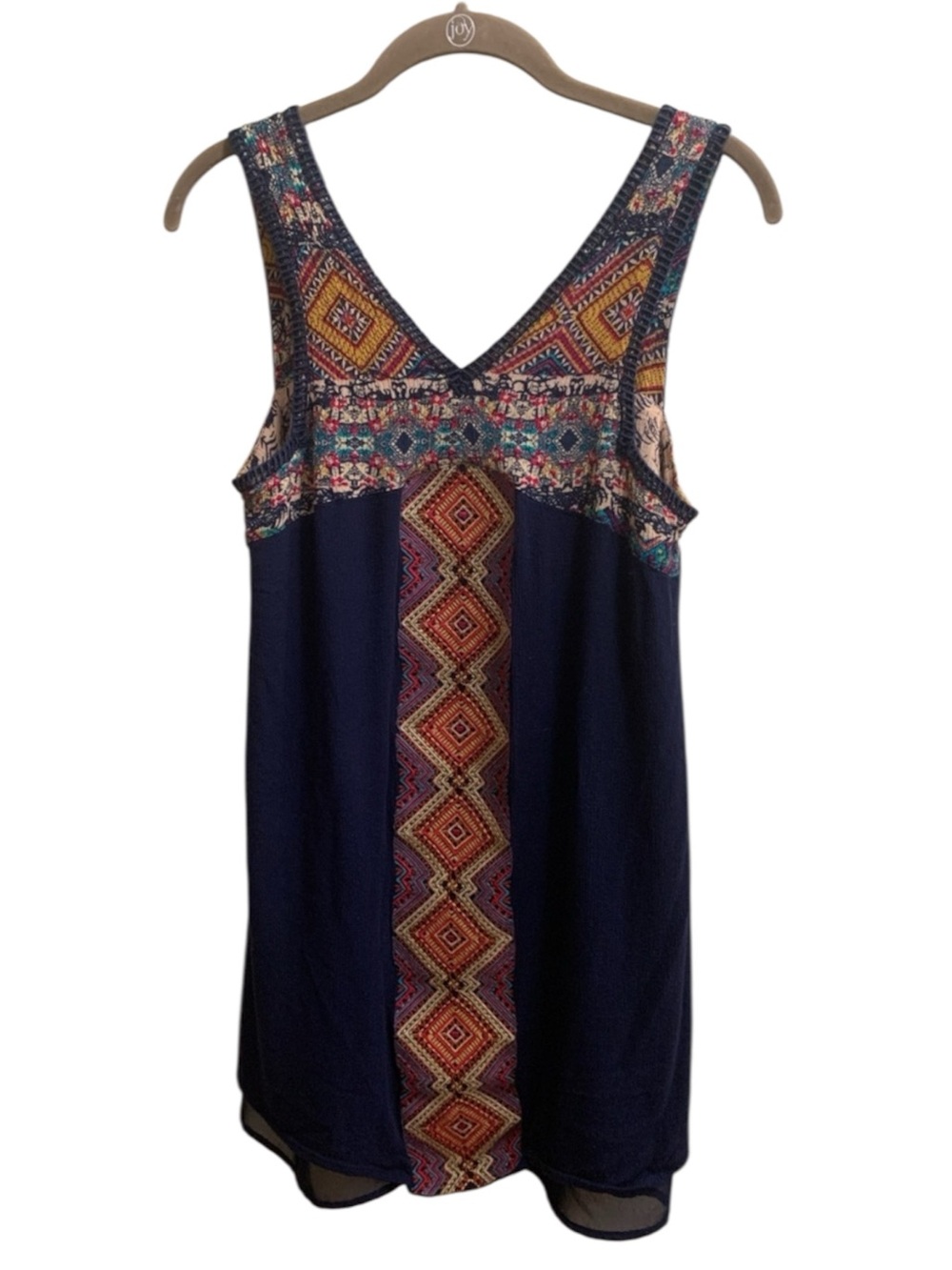 THML Blue Geometric Bohemian Tank Top Blouse Women’s Small Rayon Mixed Media